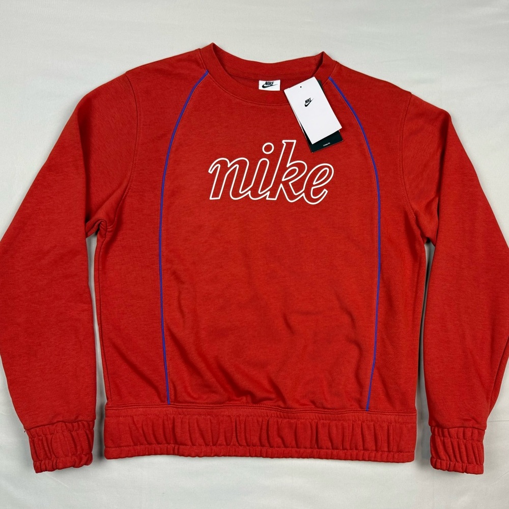 Nike Womens Loose Fit Crewneck Sweatshirt Sz Small Cinnabar Spell Out C3